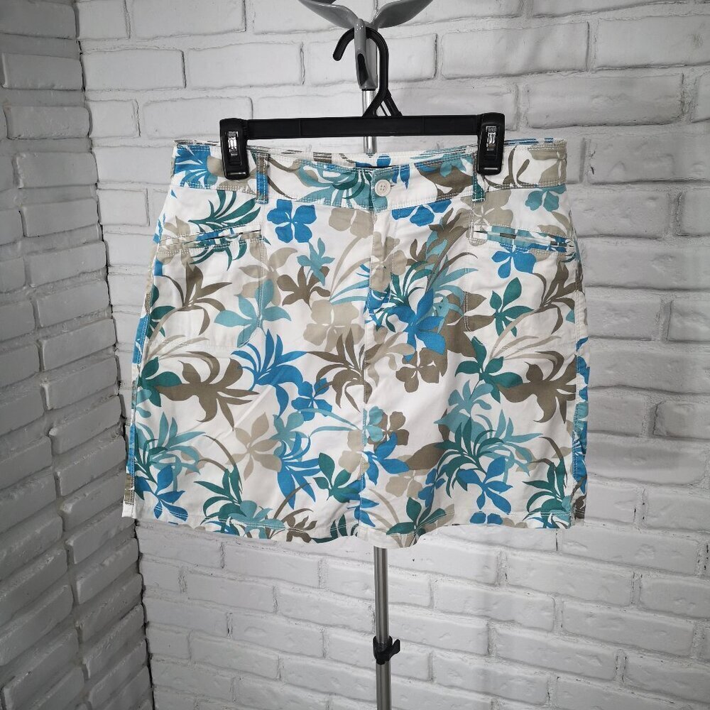 Croft & Barrow Ladies Size 12 Petite Teal Brown & Off White Stretch Skorts